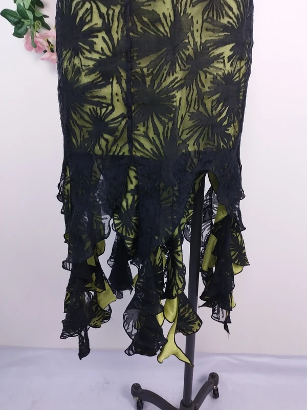 Olive green Y2K halter dress — Vintage 2000s sheer tulle cocktail