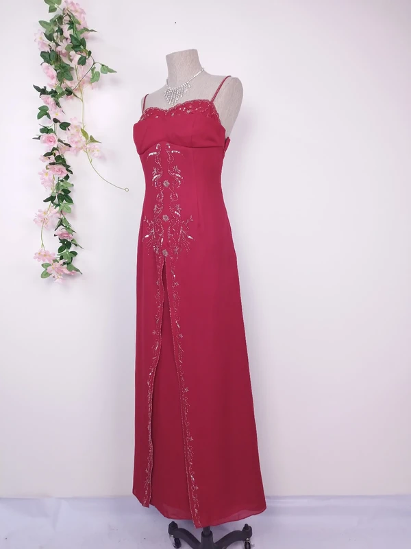 Red beaded Y2K maxi dress — Vintage 2000s bustier gala graduation