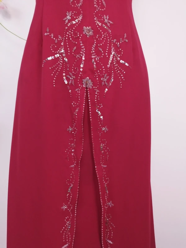 Red beaded Y2K maxi dress — Vintage 2000s bustier gala graduation