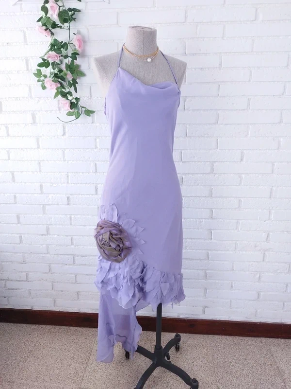 Lilac asymmetrical Y2K dress — Vintage 2000s slip cocktail fairycore