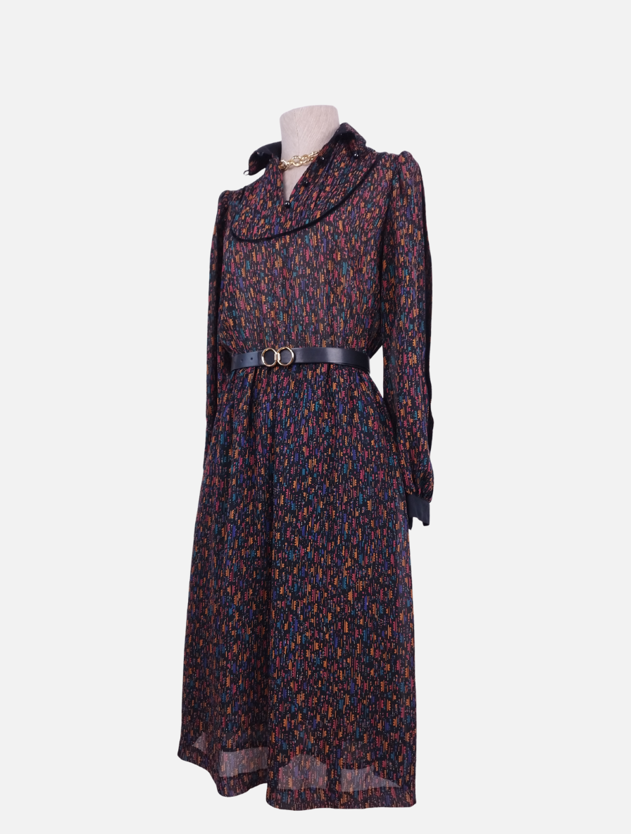 Vintage Hemdkleid aus den 80er Jahren – Lange Ärmel, elastischer Bund, fließender Print &amp; hervorragender Zustand