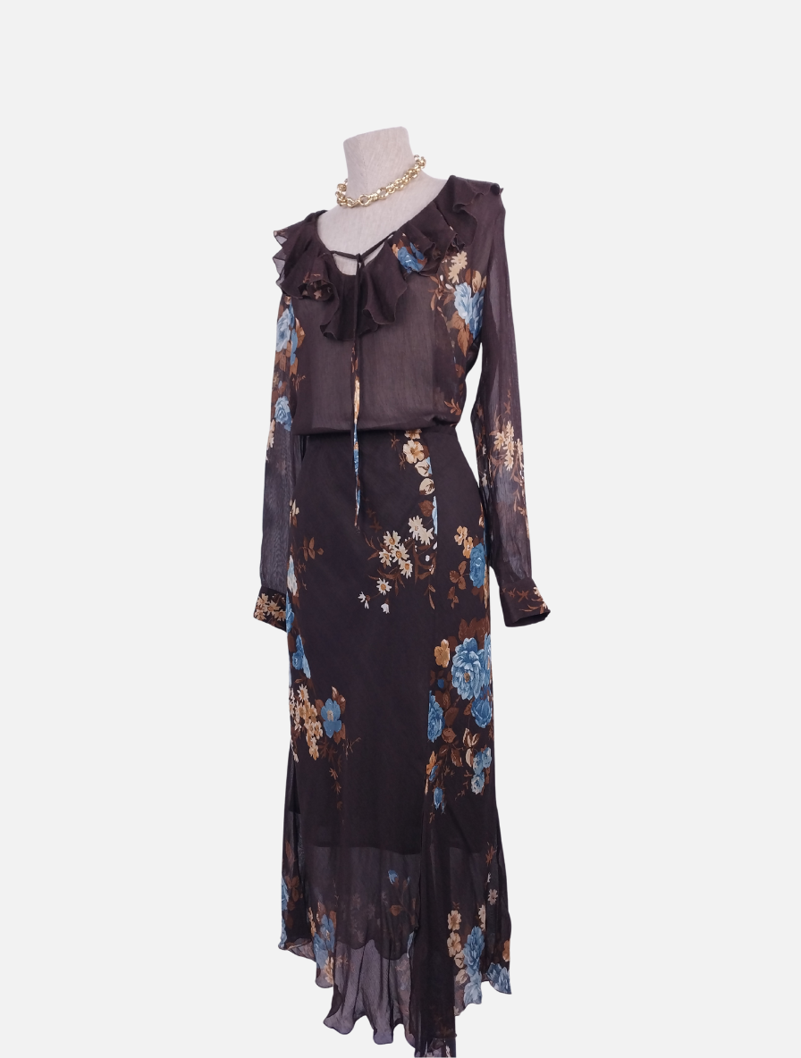Set VINTAGE Blusa + Falda 90er Blumen