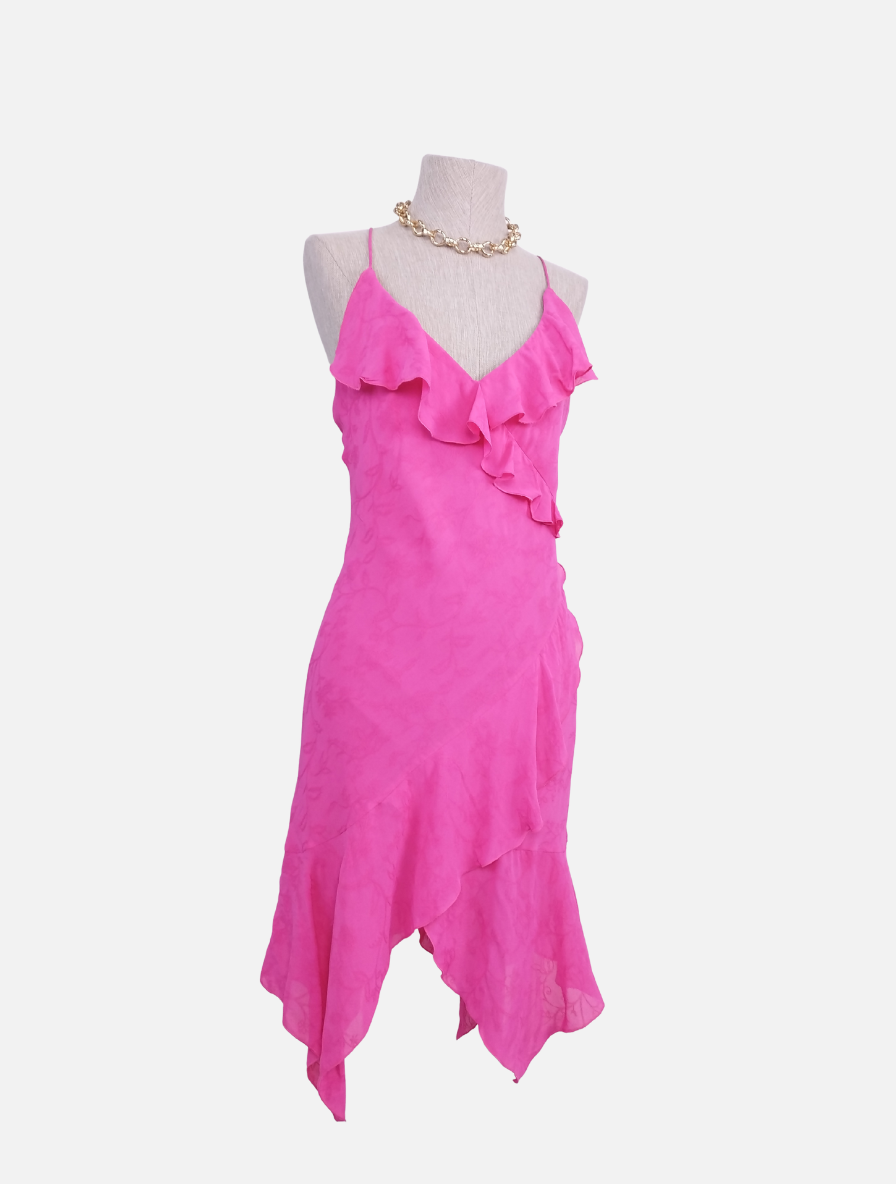 VINTAGE 90er Jahre Lencero Asimétrico Volantes-Kleid