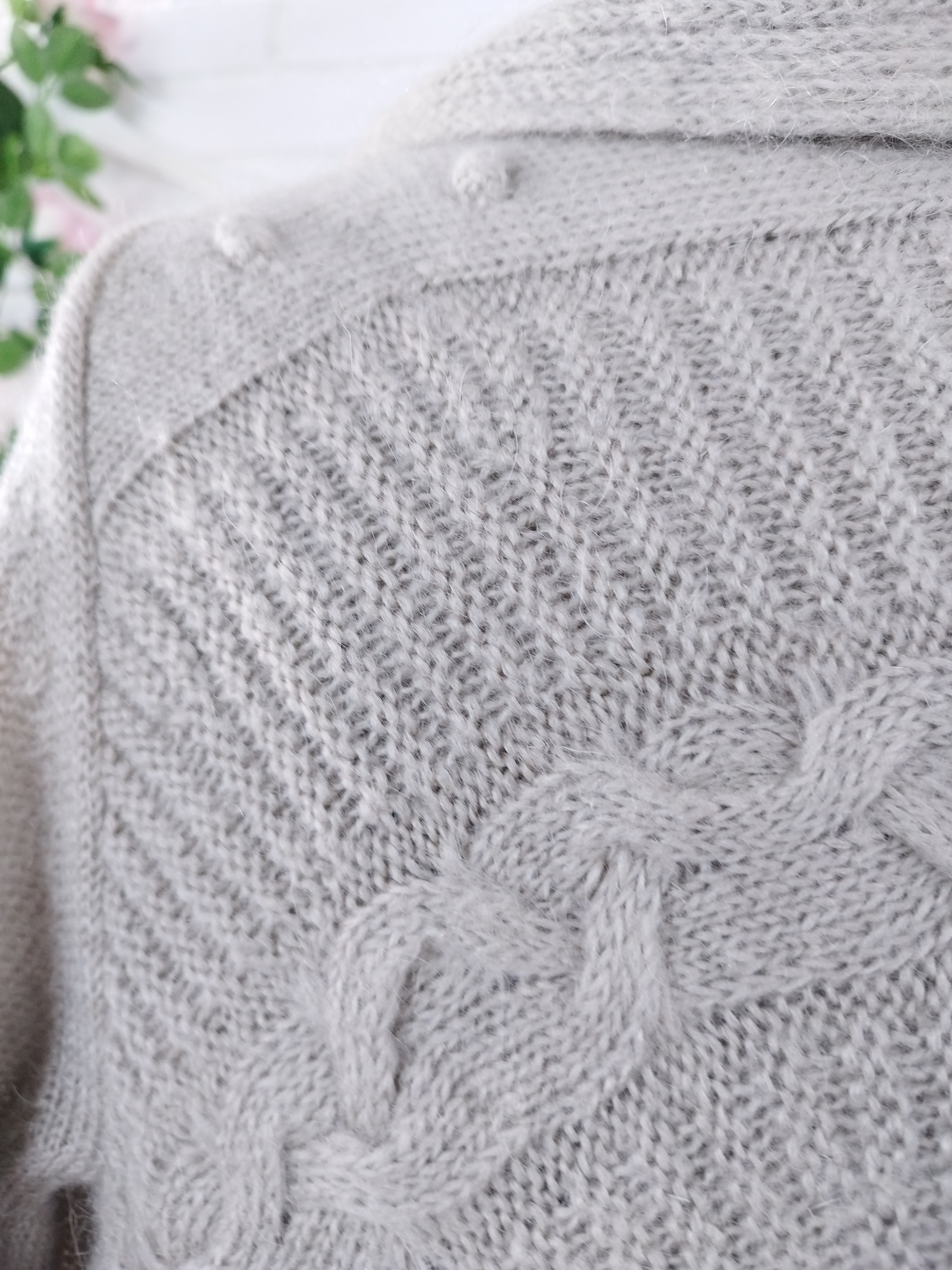 Vintage Long Cardigan — Wool Blend, Open Front, Jacquard Back & Excellent Condition