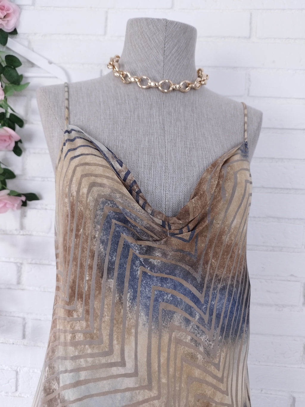 Vintage 2000s Y2K Midi Dress — Draped Neck, Asymmetric Stripe &amp; Fluid Chiffon