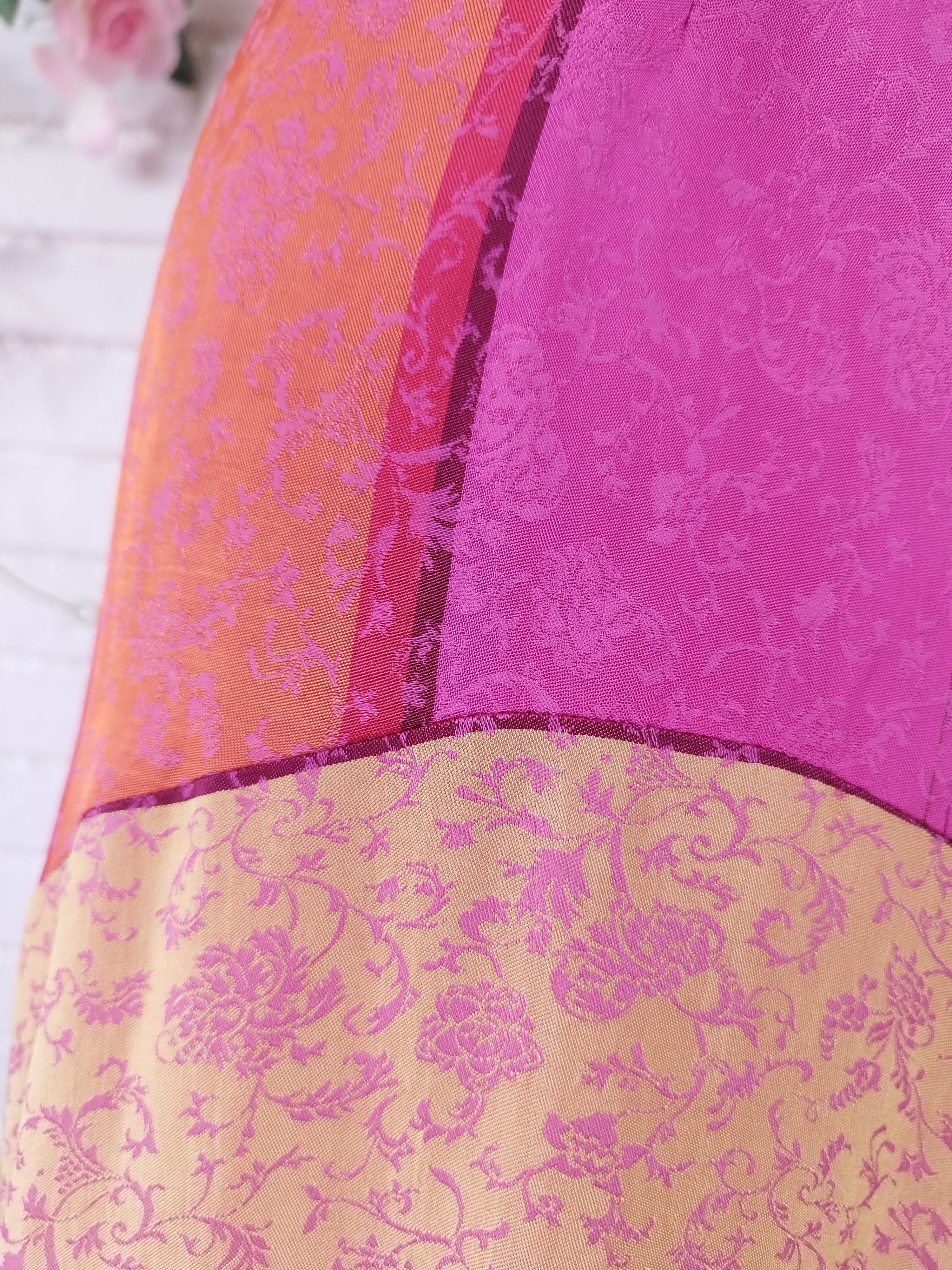 Vintage 2000s Y2K Asymmetric Skirt — Fuchsia Patchwork & Fluid Viscose