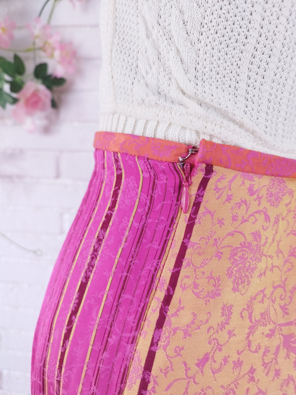 Vintage 2000s Y2K Asymmetric Skirt — Fuchsia Patchwork & Fluid Viscose