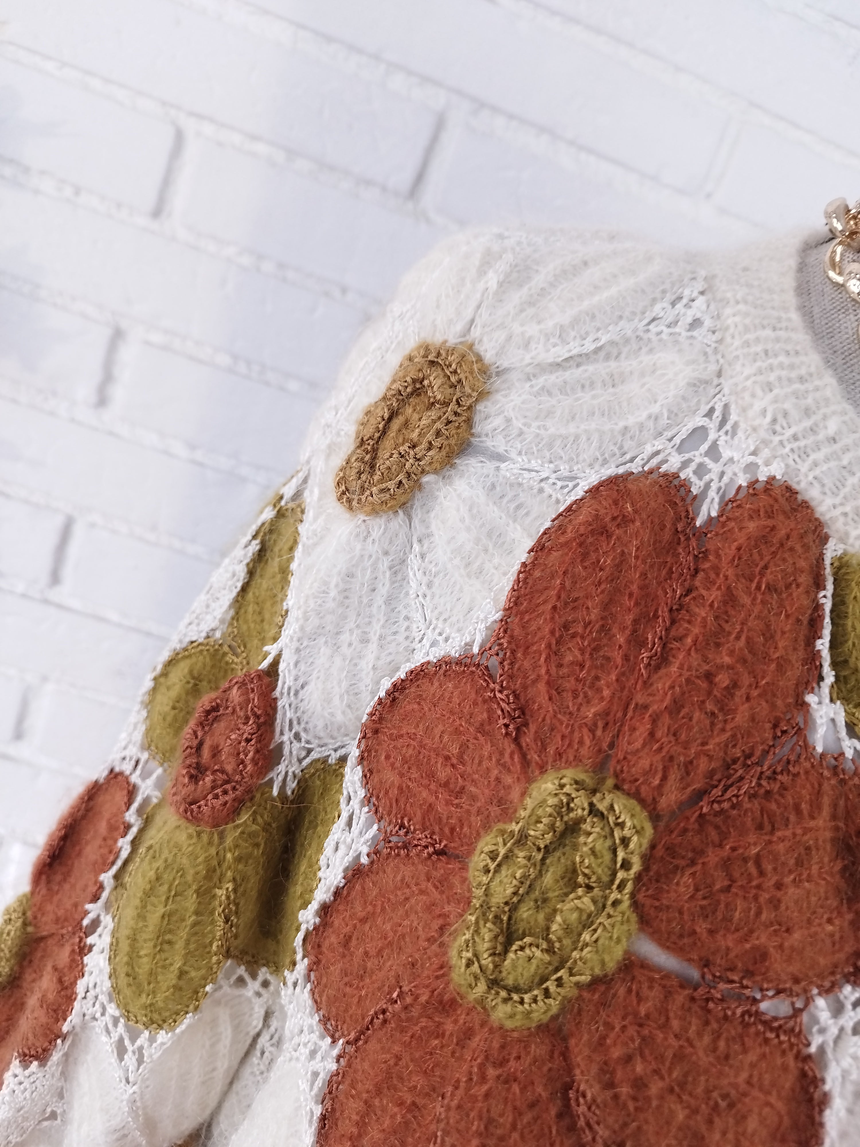 Vintage 90s Long Cardigan — Handmade Crochet & Knit, Floral Design & Wool