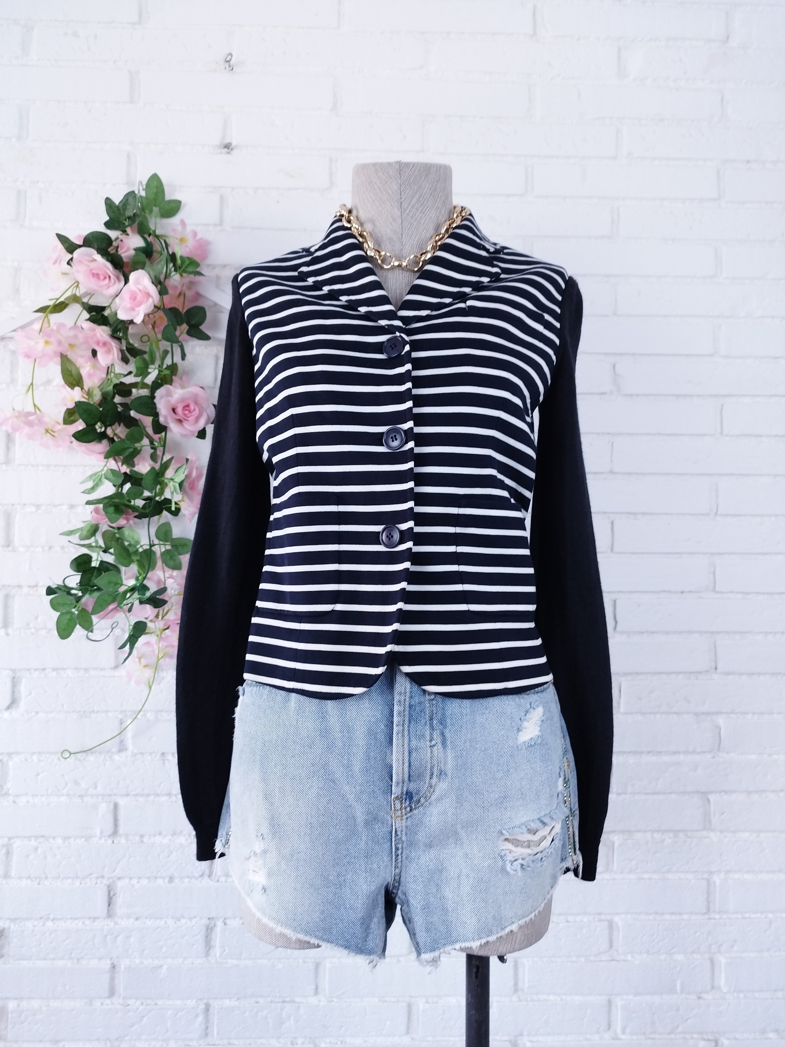 Christian Dior Blazer – Klassischer Schnitt, gestreifte Vorderseite, Baumwoll-Woll-Seide-Mischgewebe