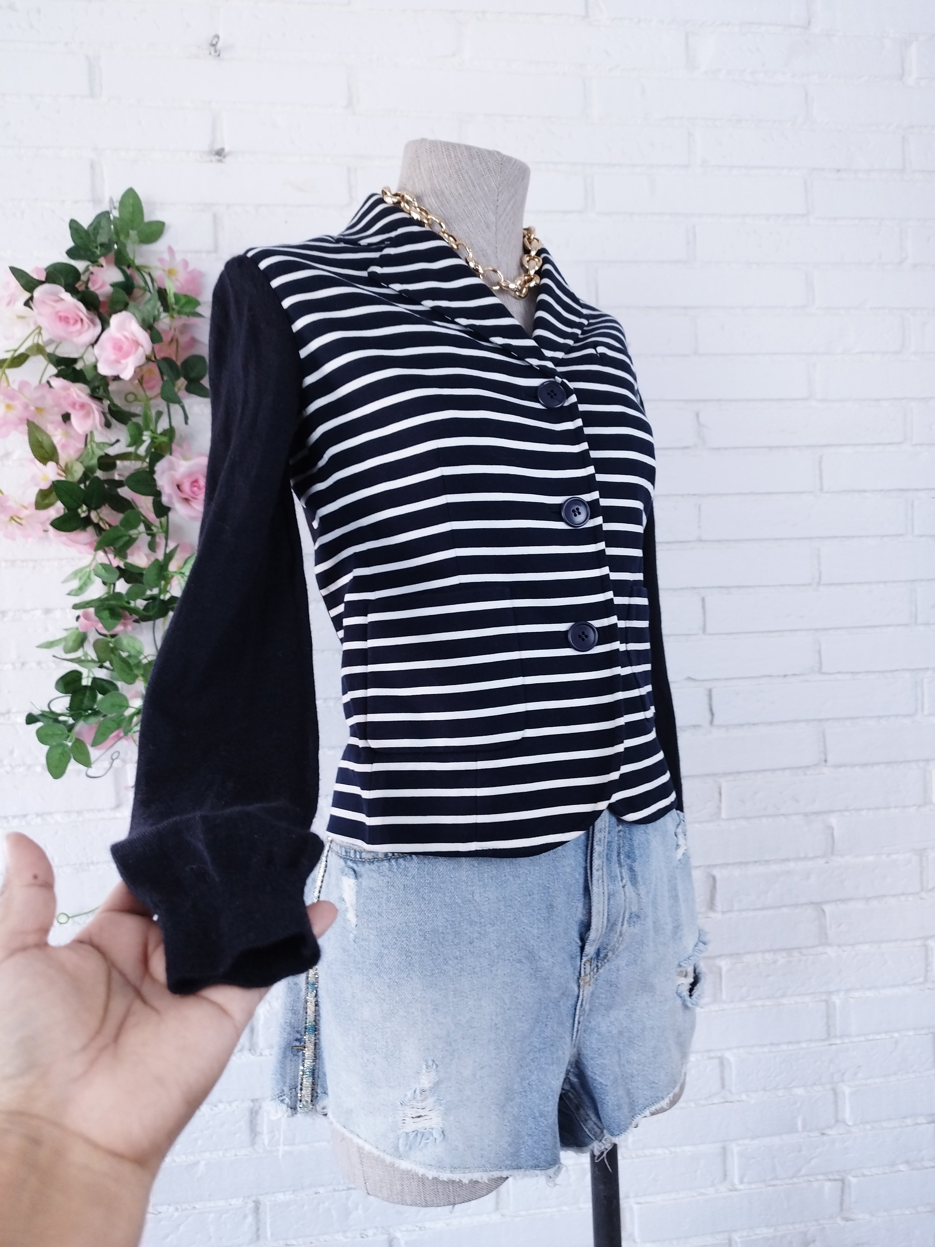 Christian Dior Blazer – Klassischer Schnitt, gestreifte Vorderseite, Baumwoll-Woll-Seide-Mischgewebe