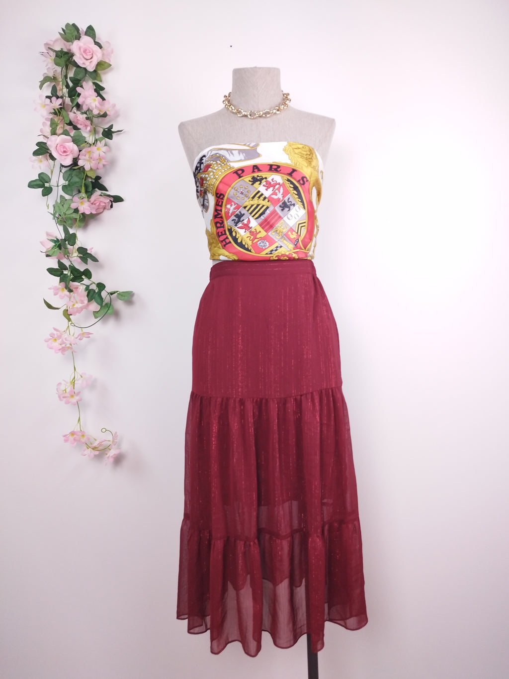 Falda MAJE Midi Fluida Hilos Metálicos