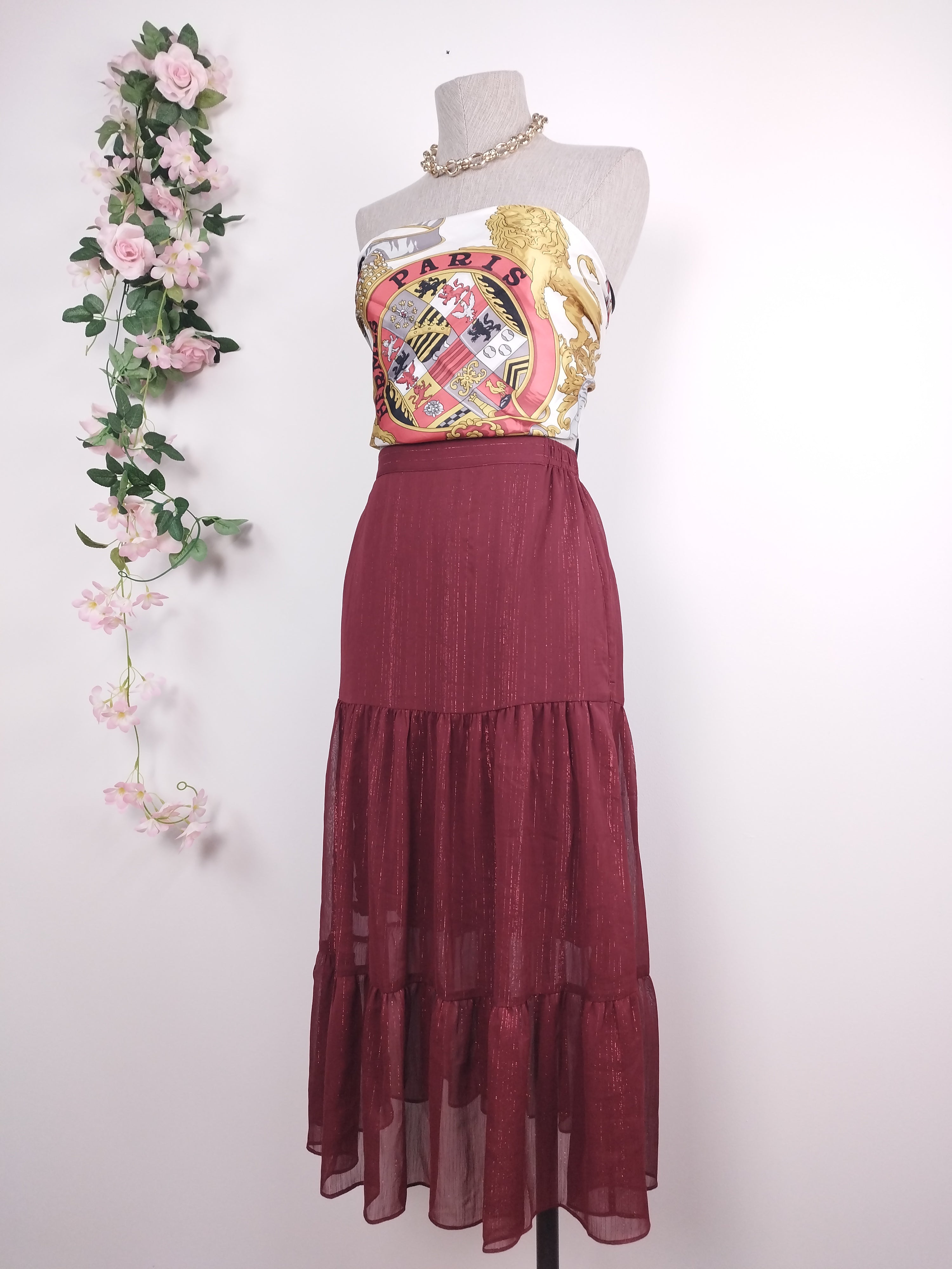 Falda MAJE Midi Fluida Hilos Metálicos