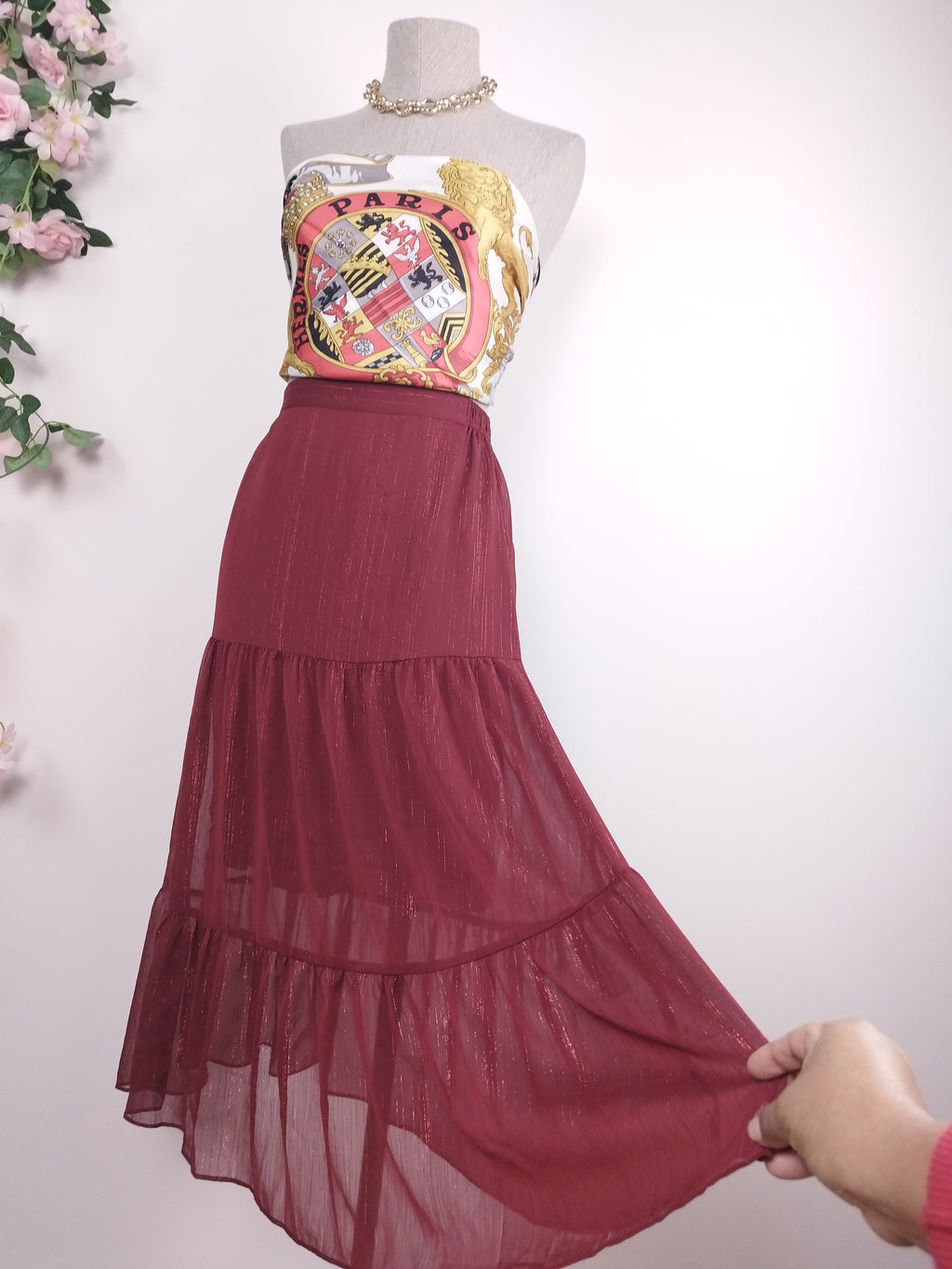 Falda MAJE Midi Fluida Hilos Metálicos