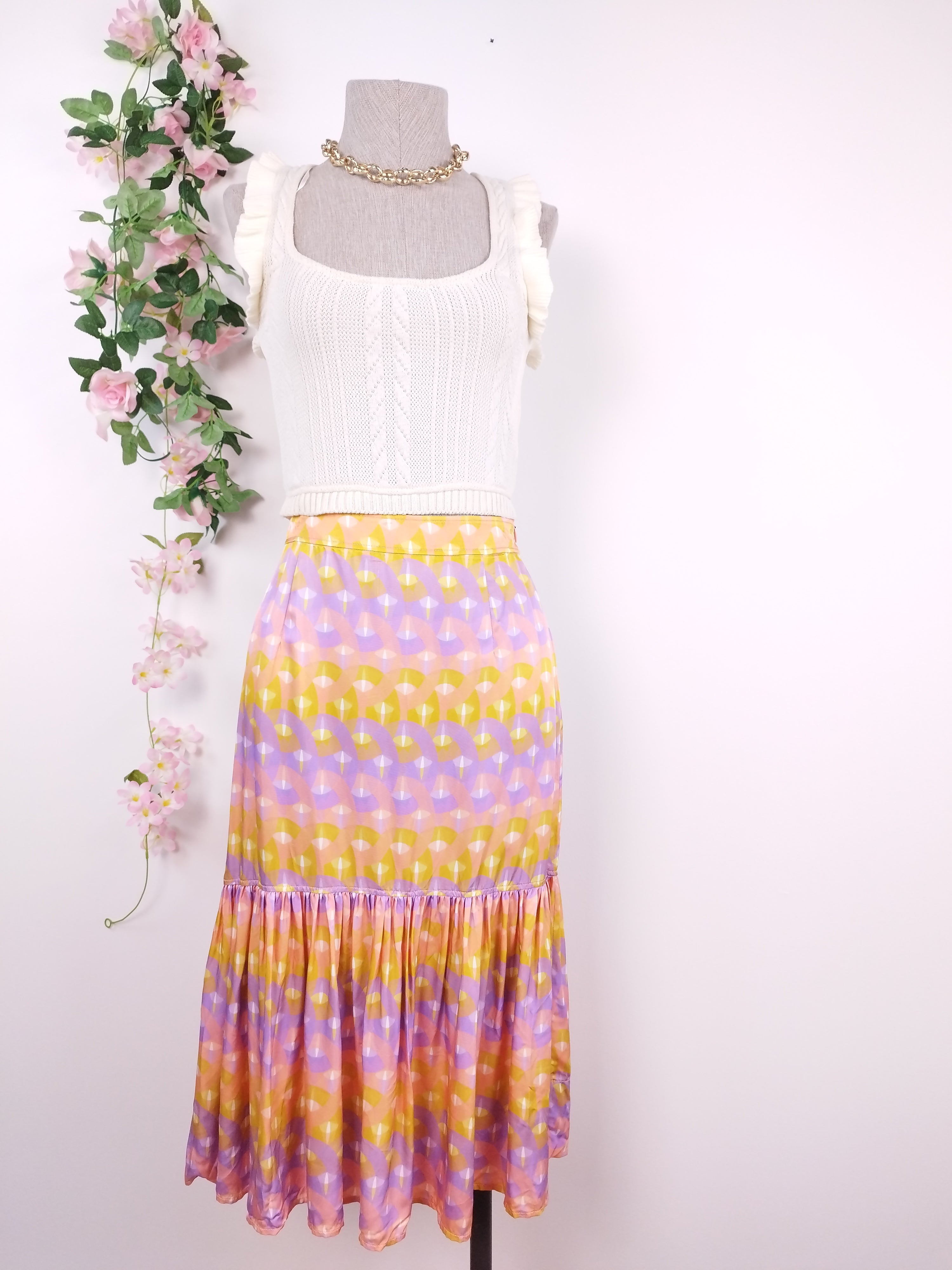 Falda SANDRO Midi Satinada Ibicenco