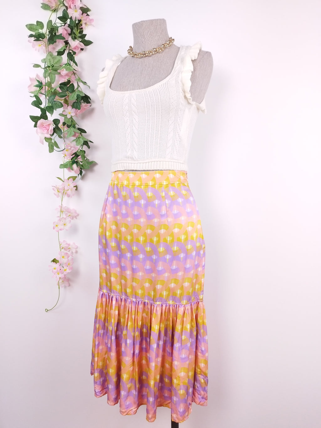 Falda SANDRO Midi Satinada Ibicenco