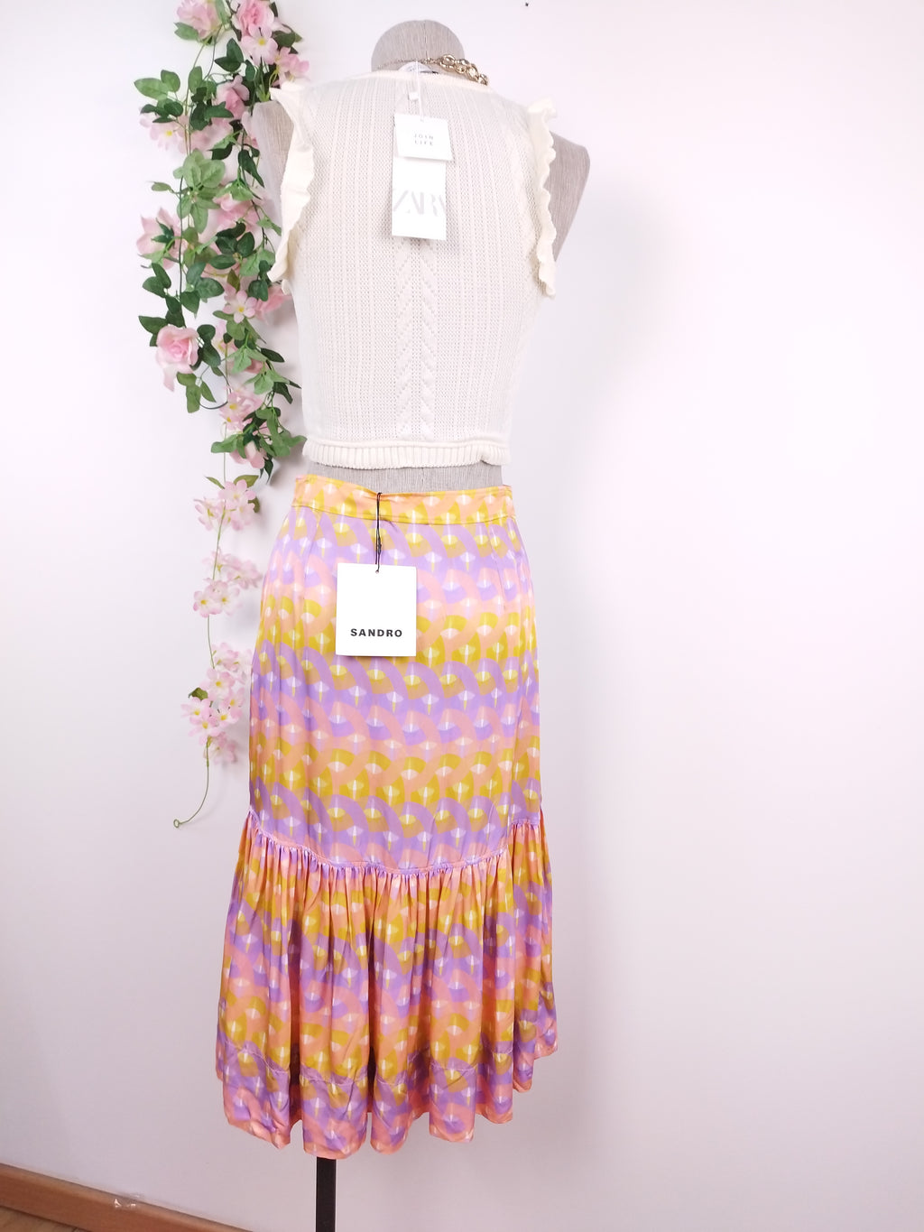 Falda SANDRO Midi Satinada Ibicenco