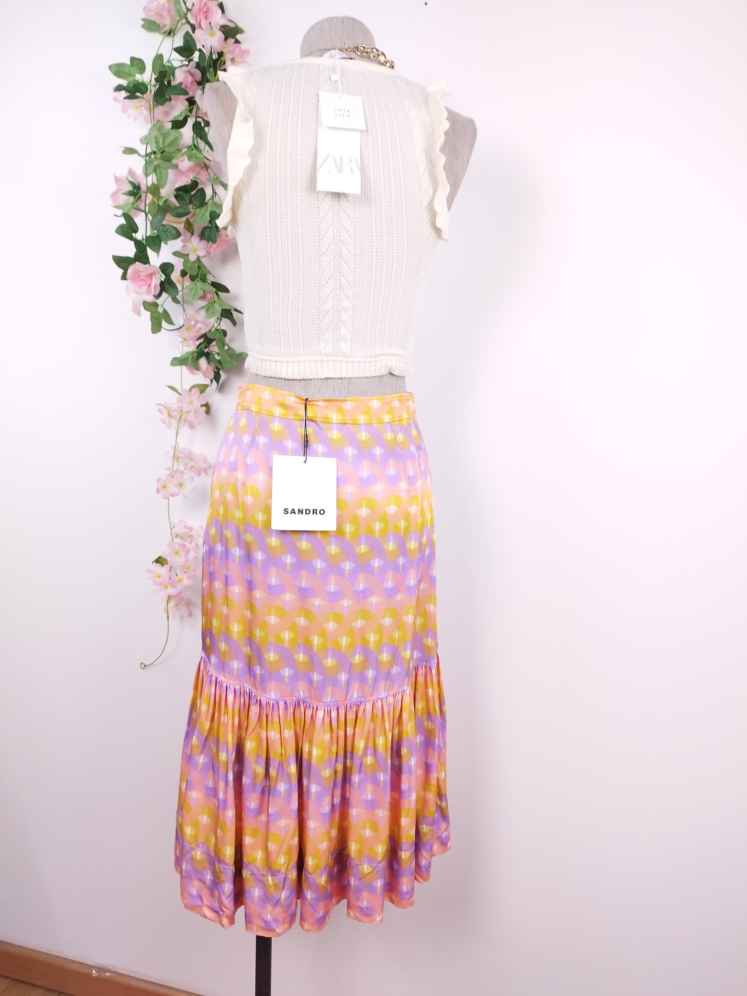 Falda SANDRO Midi Satinada Ibicenco