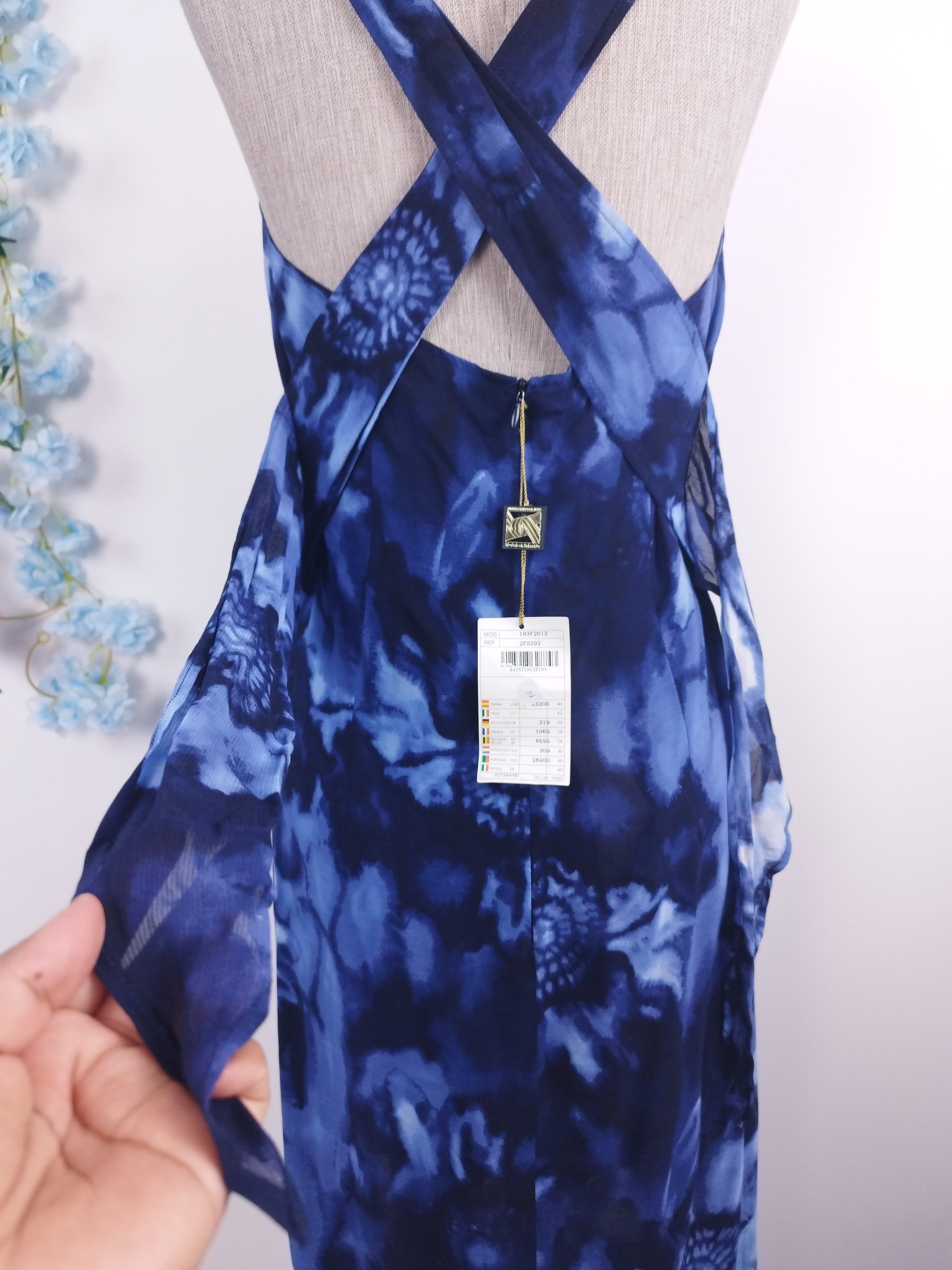 Vintage 90s Maxi Dress — Blue Tie Dye Straight Casual Look Upgrade