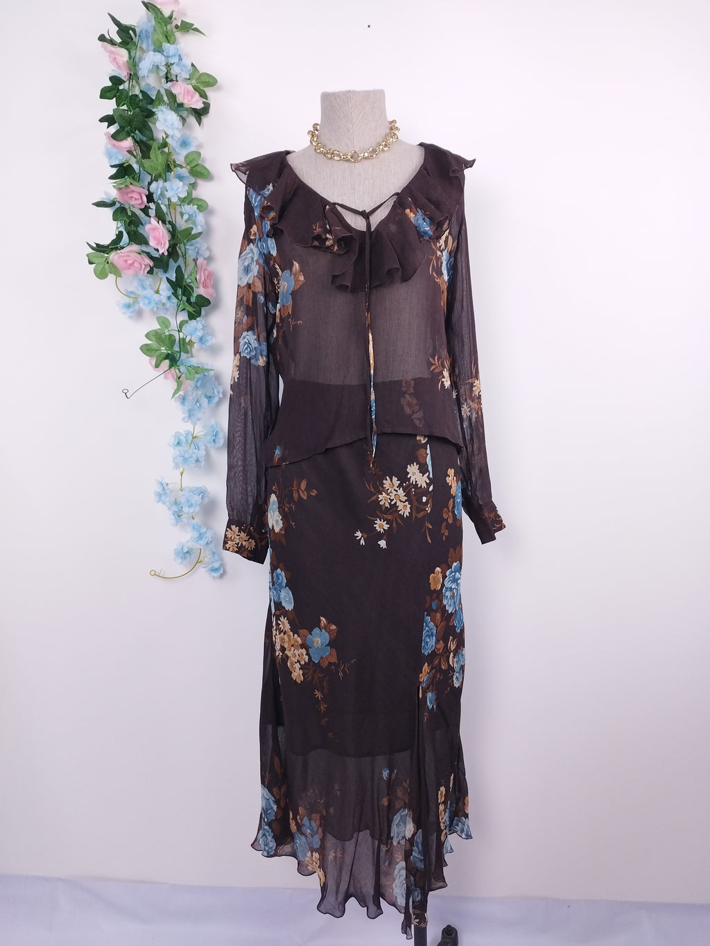 Set VINTAGE Blusa + Falda 90er Blumen