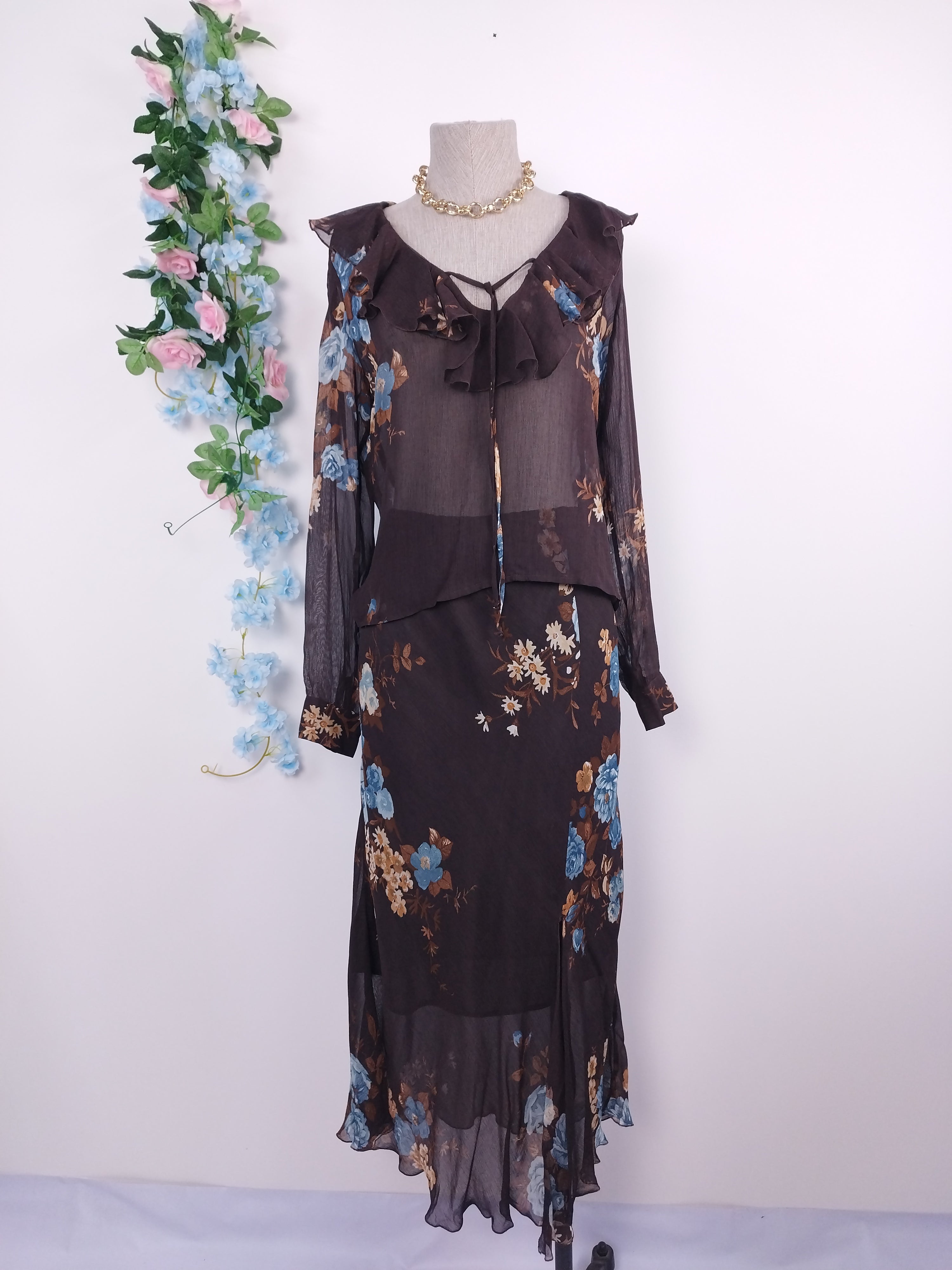 Set VINTAGE Blusa + Falda 90s Floral