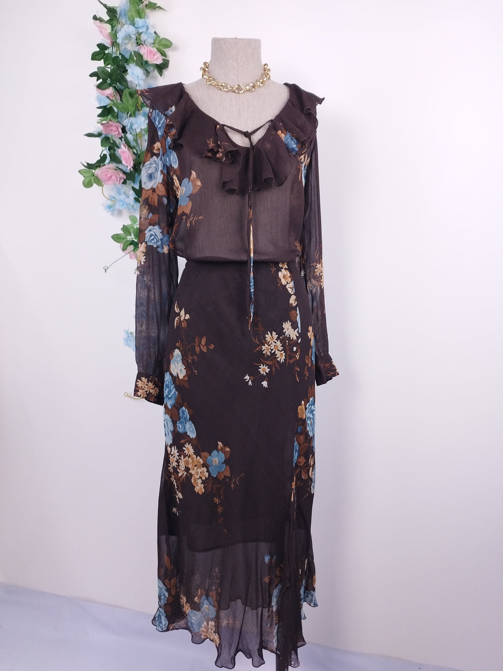 Set VINTAGE Blusa + Falda 90er Blumen
