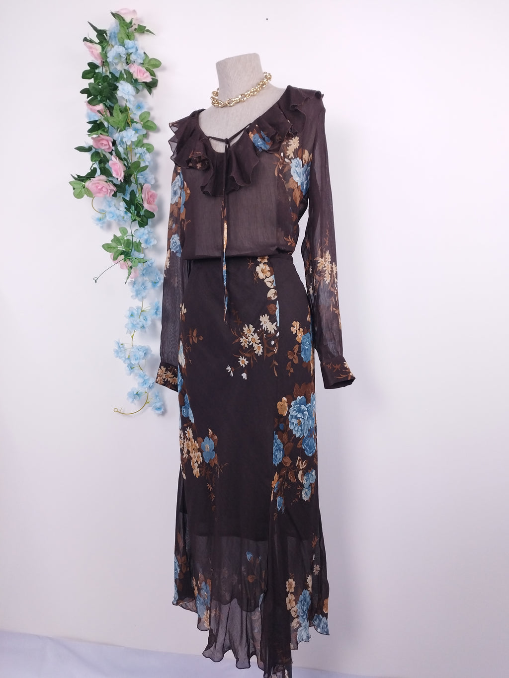Set VINTAGE Blusa + Falda 90er Blumen