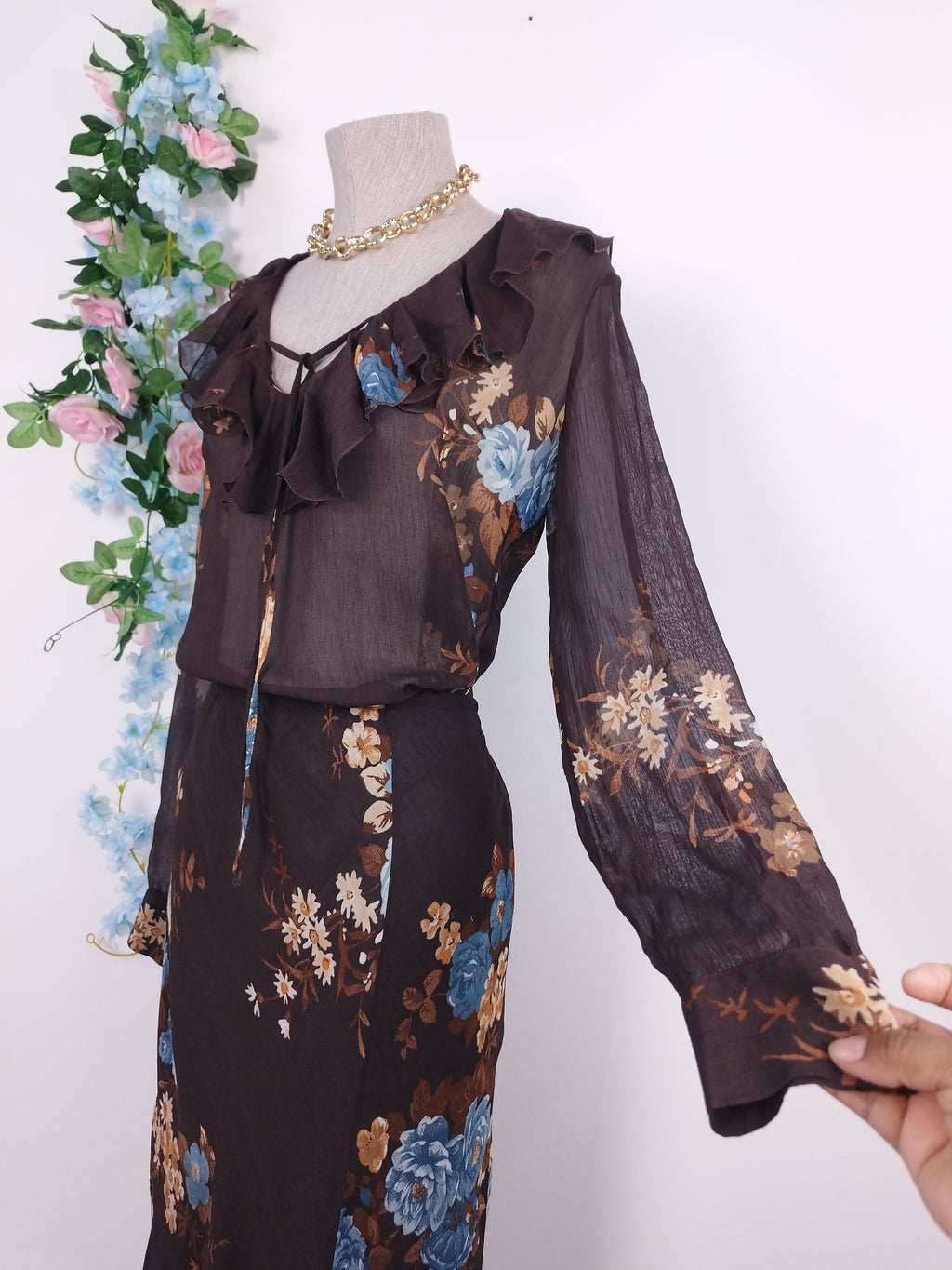 Set VINTAGE Blusa + Falda 90er Blumen