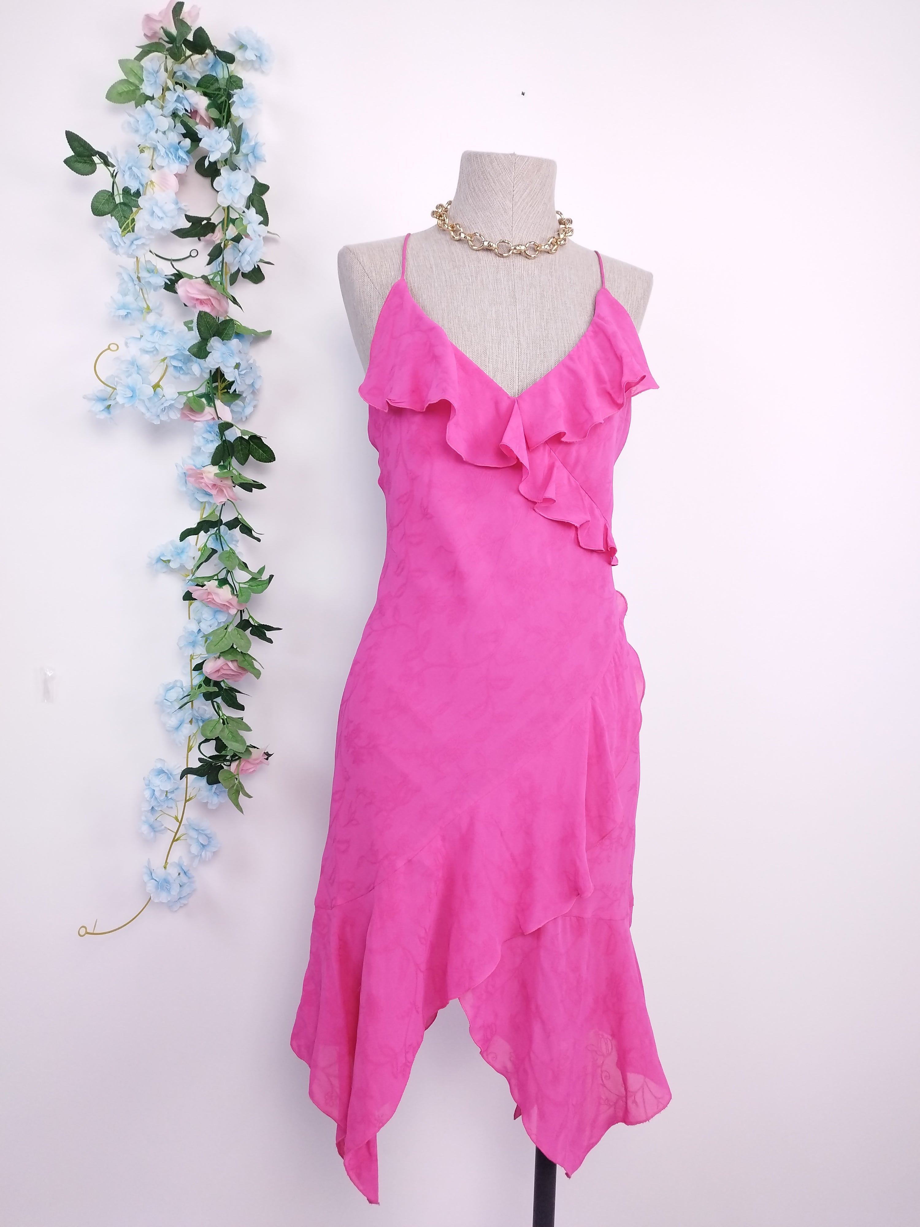 VINTAGE 90er Jahre Lencero Asimétrico Volantes-Kleid