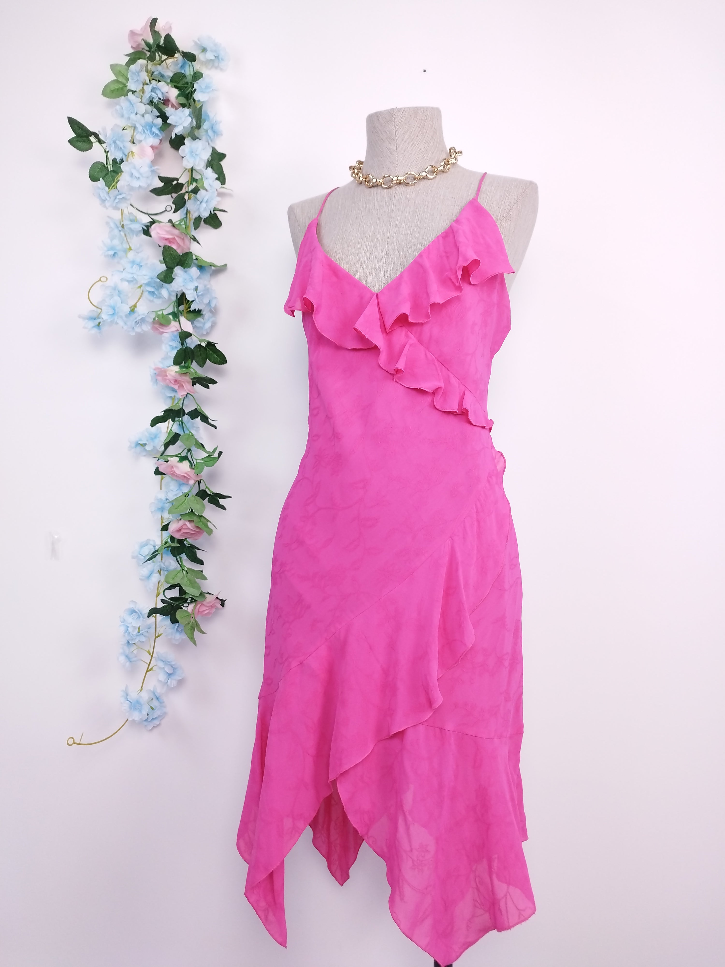 VINTAGE 90er Jahre Lencero Asimétrico Volantes-Kleid