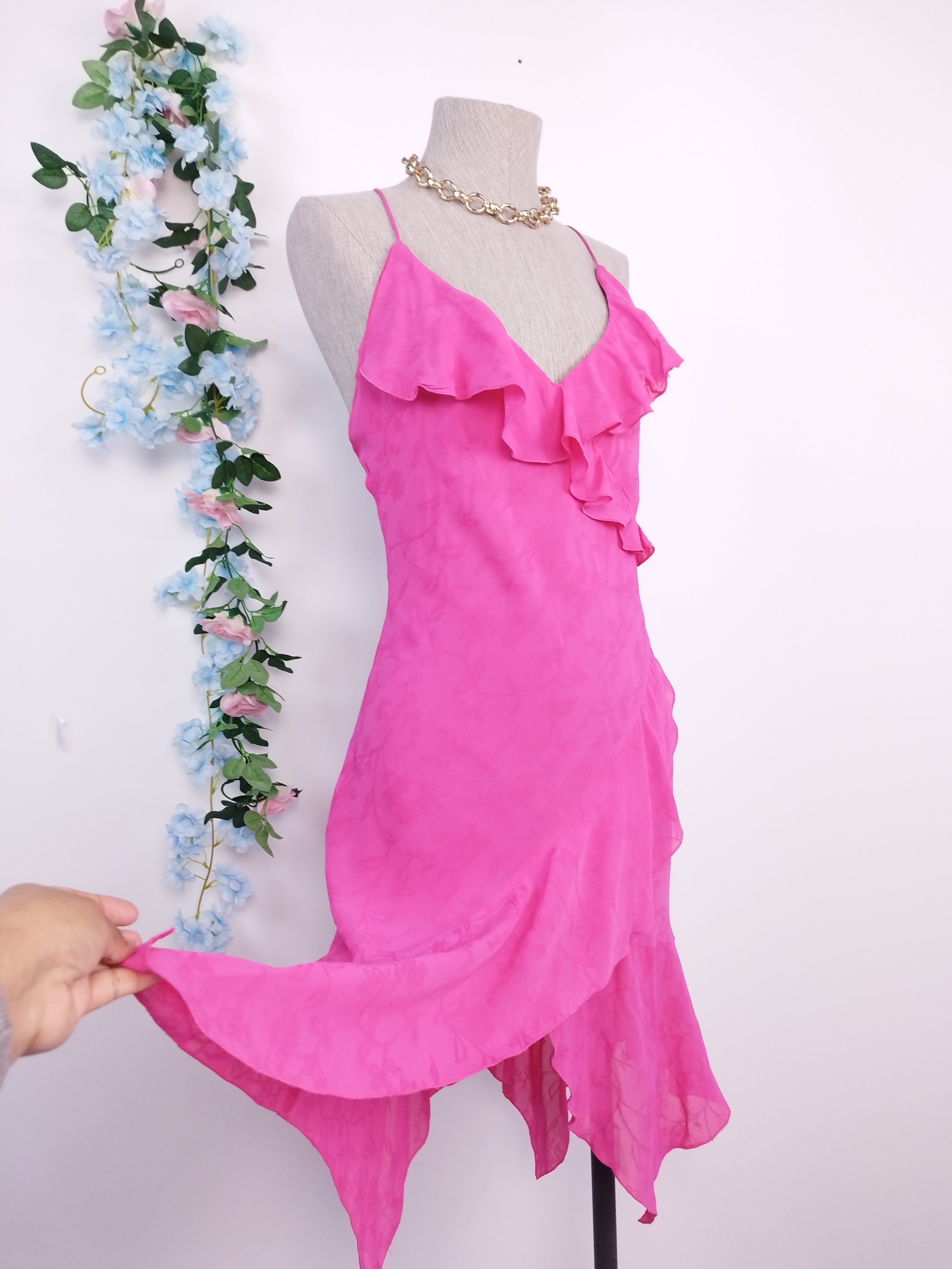 Vestido VINTAGE 90s Lencero Asimétrico volantes