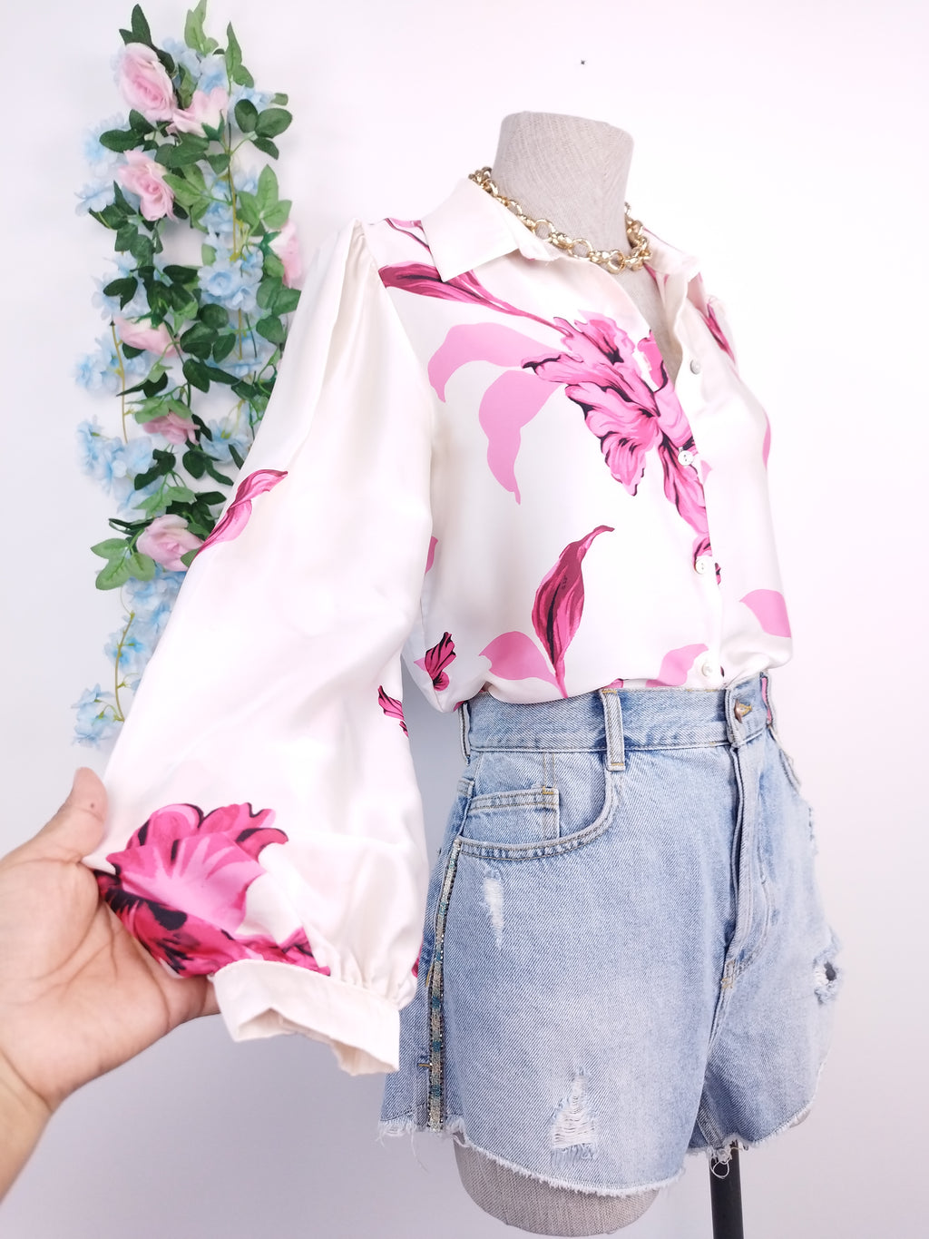 Blusa ZARA Satinada Flores Manga Larga