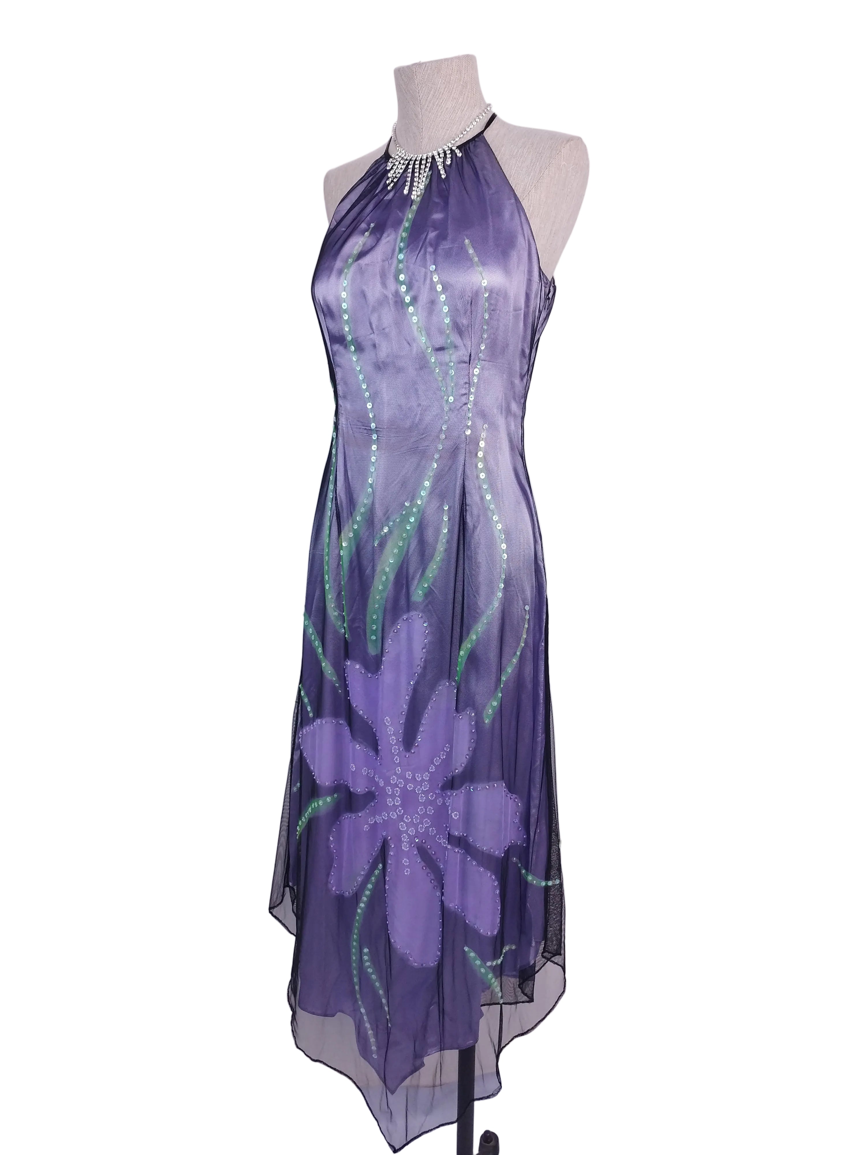 Lavender Y2K Fairycore halter dress — Vintage 2000s beaded  Evening