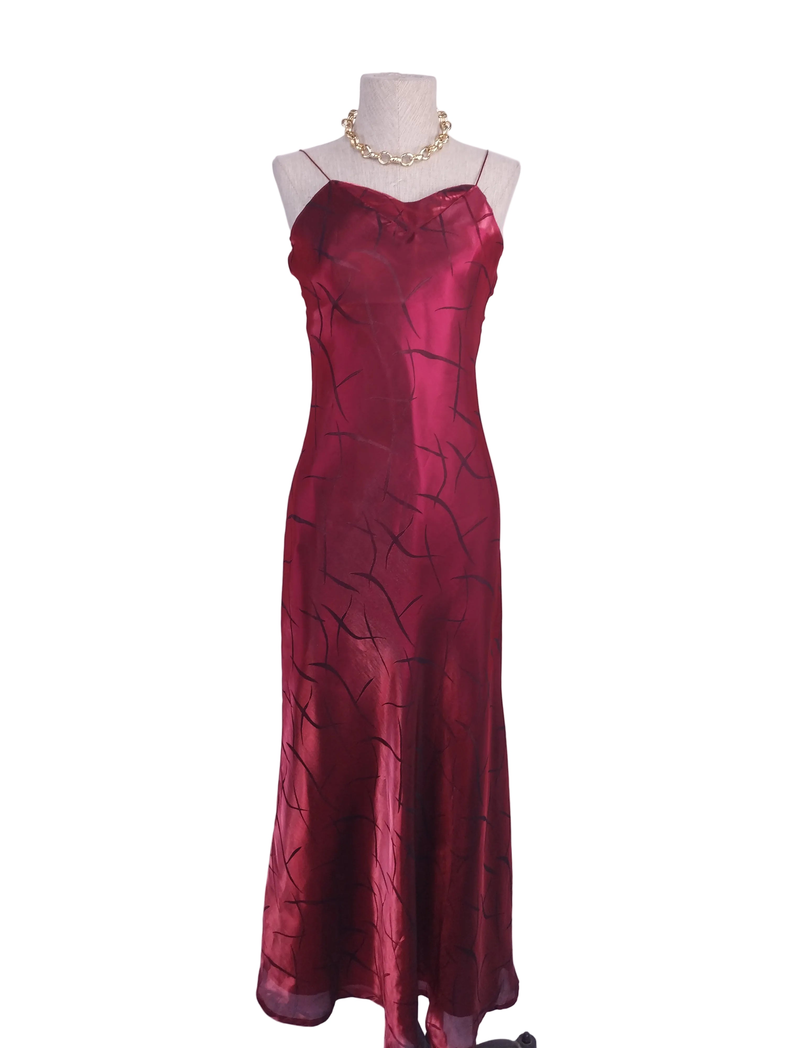 Iridescent red slip dress — Vintage 2000s lingerie-chic gala