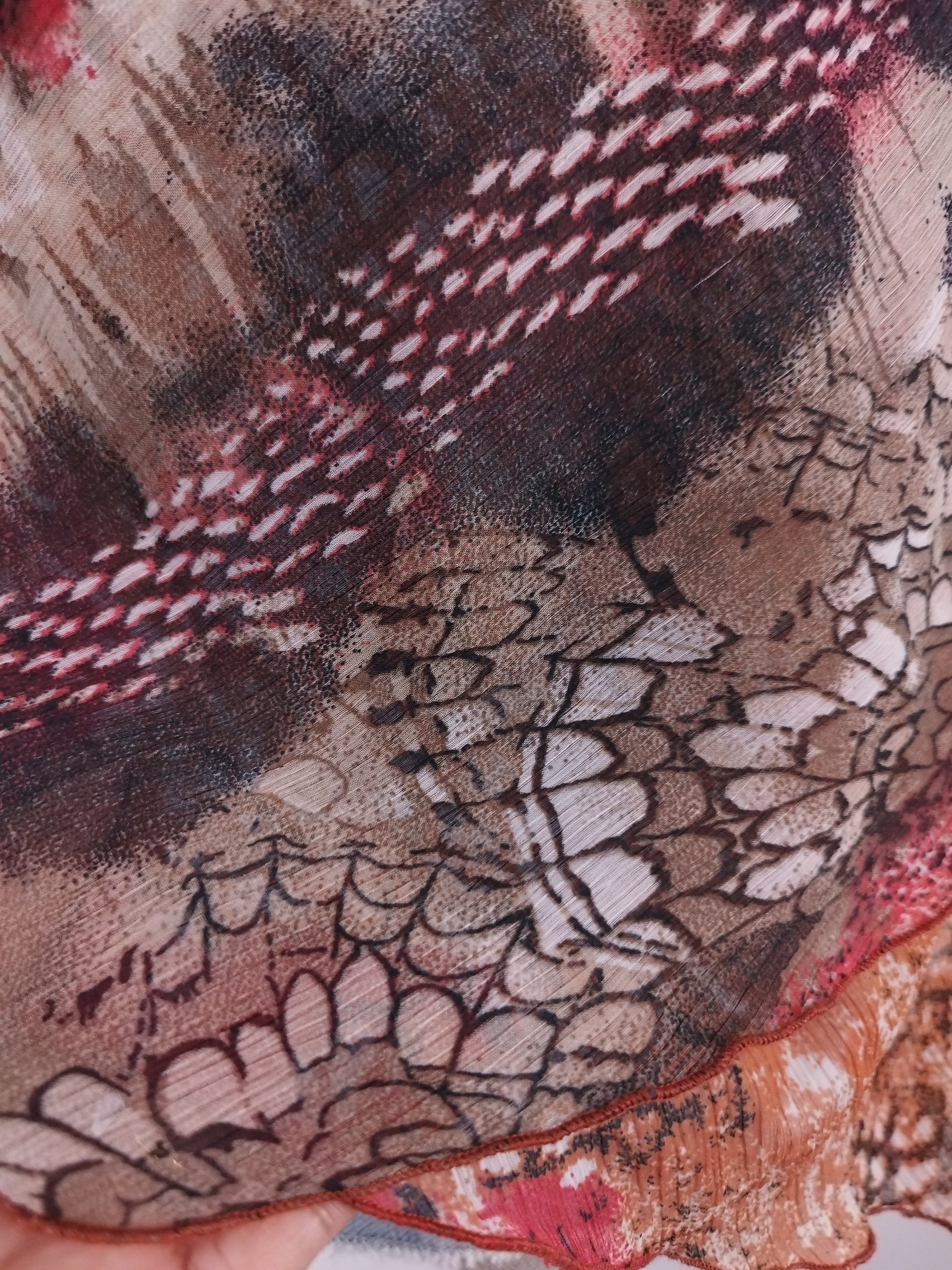 Vintage Chiffon-Top aus den 2000er Jahren (Y2K) – V-Ausschnitt, Ibiza-Print &amp; asymmetrische Lagen